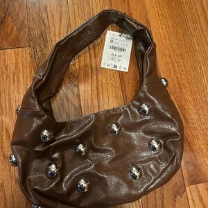 ZARA Brown Studded Shoulder Bag